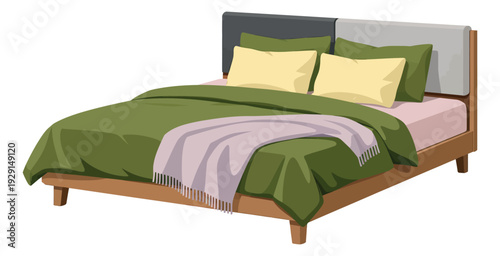 Modern graphic illustration of a bed depicting comfortable bedding for bedroom design