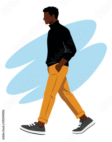 Modern flat design illustration of an african american man depicting walking casually for urban lifestyle concepts