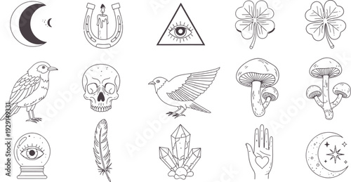 Collection of mystical and occult symbols with various illustrations