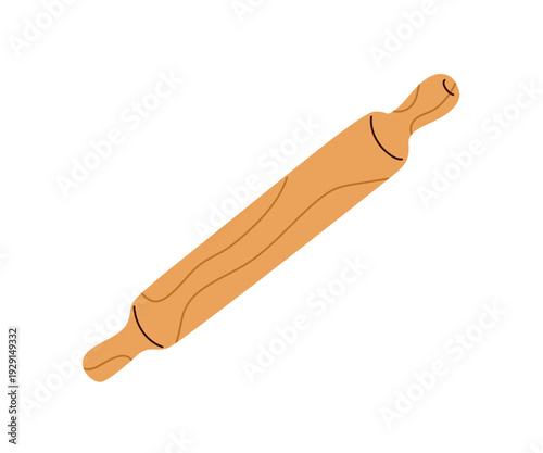 Rolling pin, kitchen roller, baking and cooking tool. Dough kneading utensil. Wooden kitchenware for bakery cook. Flat cartoon vector illustration isolated on white background