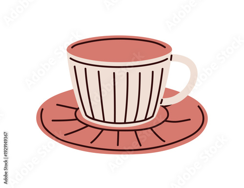 Coffee cup on saucer. Empty ceramic drinkware for hot beverages. Drink ware f...