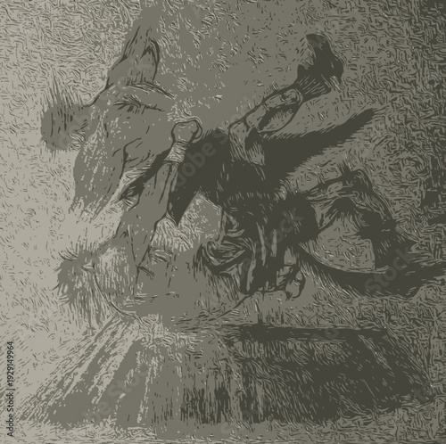 A dramatic illustration of a man fighting in a serene natural landscape with vibrant scenery.