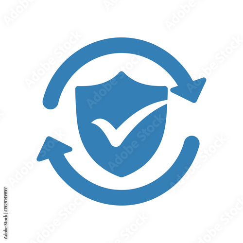 Security shield with checkmark inside refresh arrows icon