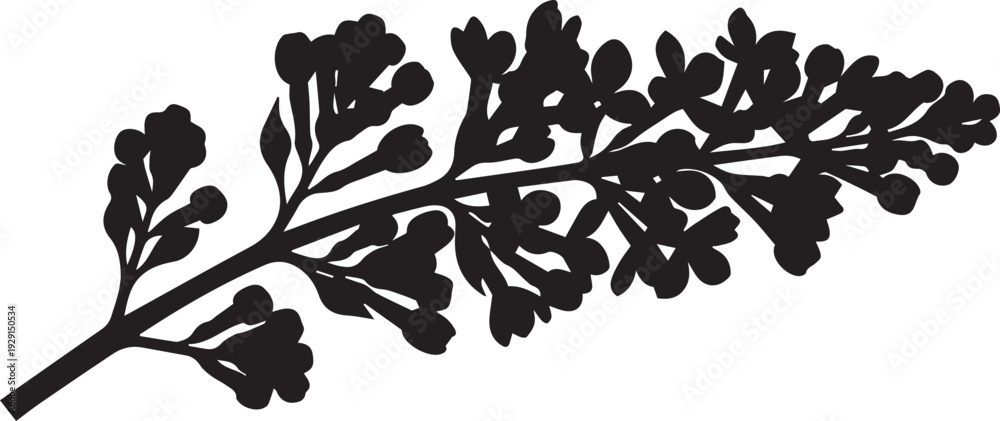 Fototapeta premium Lilac branch silhouette vector illustration nature botanical element detailed line art isolated