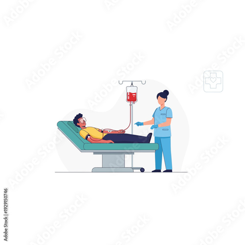 Blood Donation Scene - Donor and Nurse Helping