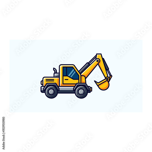 Yellow Excavator Machine, Construction Site Digging Vehicle