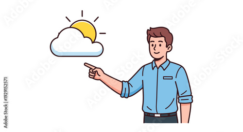 Man Pointing at Cloud with Sun.
