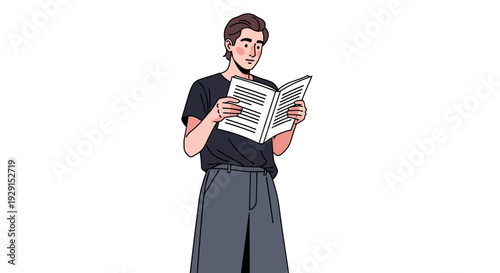 Man Reading Newspaper with Interest.