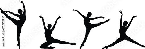 Graceful ballet dancers silhouettes performing elegant classical dance poses isolated on white background vector illustration