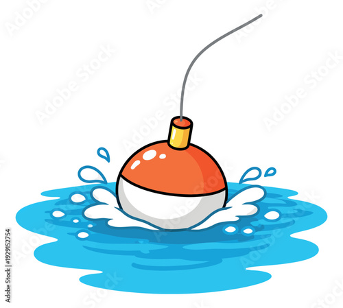 Hand drawn illustration of a fishing bobber depicting splashing in water for fishing