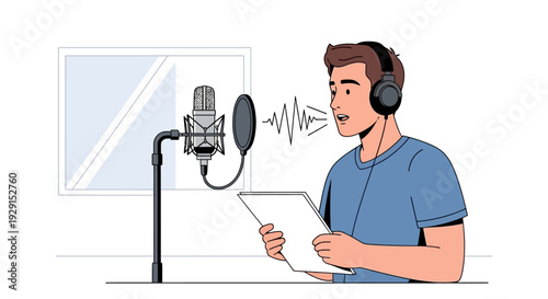 Man Recording Voice in Studio Setting.