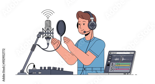 Man Recording Voice in Studio Setting.