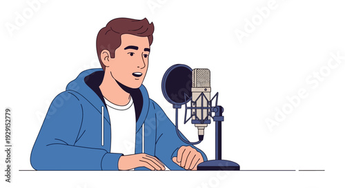 Man Recording Voice in Studio Setting.