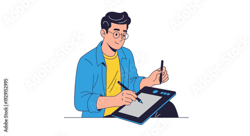 Man Using Graphics Tablet and Stylus.