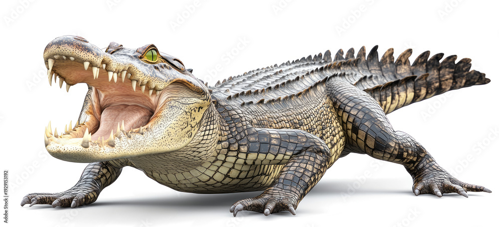 Obraz premium crocodile with its mouth open, full body, transparent background,