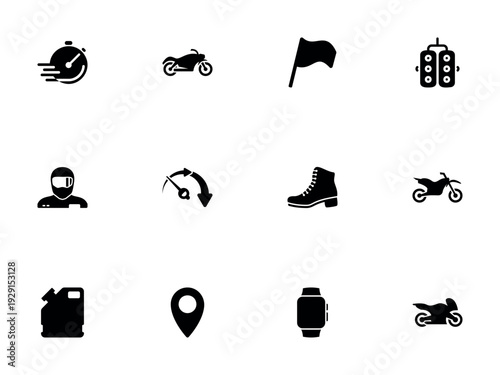 Motorcycle Racing and Adventure Icons for Speed and Navigation Applications