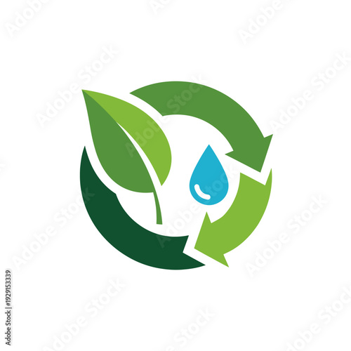 Green leaf water drop recycle symbol for ecology and environment