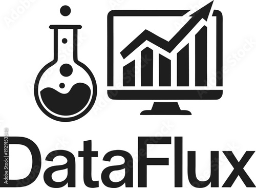 Black and white with laboratory flask and computer monitor with graph 1