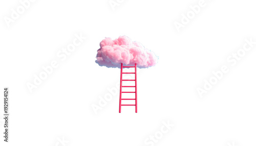Stairs and clouds on a white background