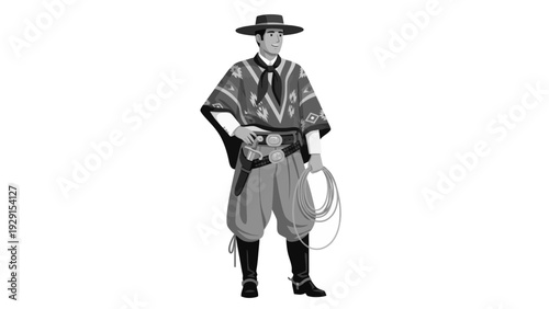 Argentine Gaucho Man in Traditional Attire with Lasso