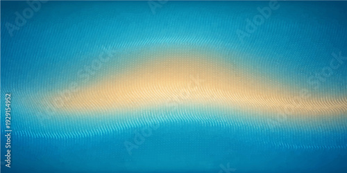 Abstract blue background with waves of light reflecting across the ocean horizon under a bright summer sky with soft clouds