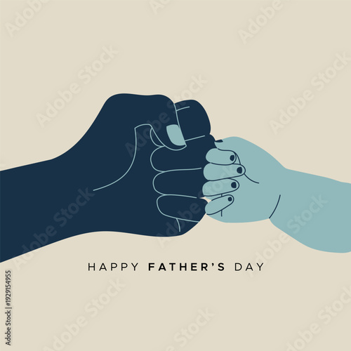 Happy Father's Day. Fist bump between adult and child's hand. Vector illustration, flat design