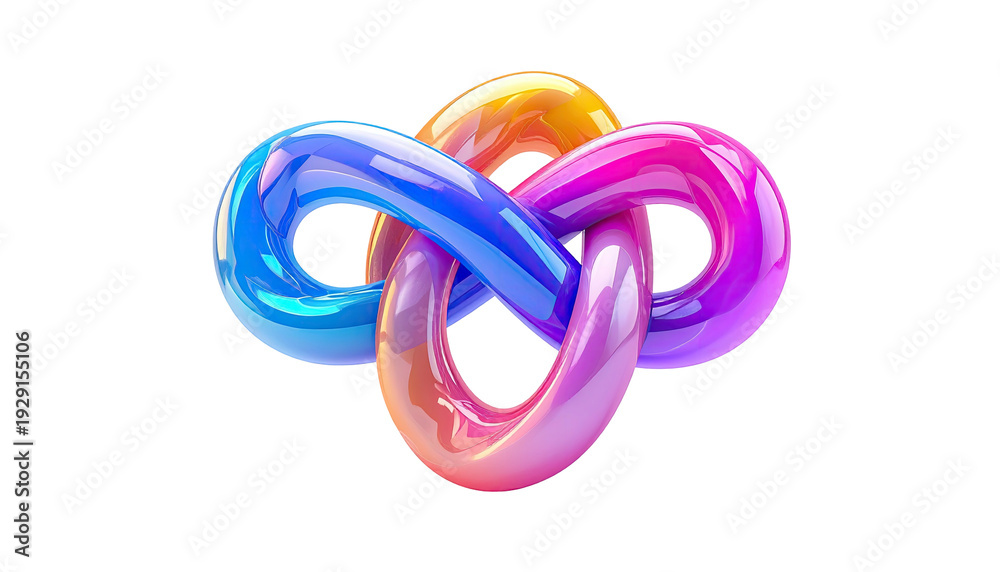 Fototapeta premium Glossy 3D knot comprised of interconnected, iridescent, looping shapes