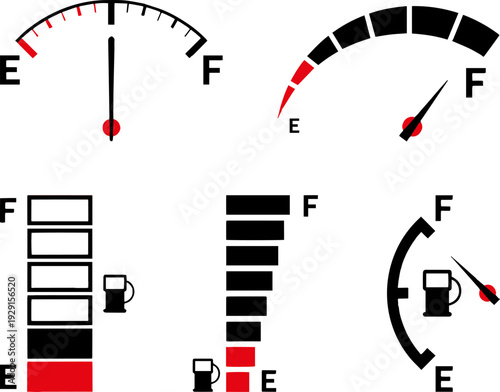 Fuel Gauge Indicator Vector Set – Gas Tank Meter Illustration