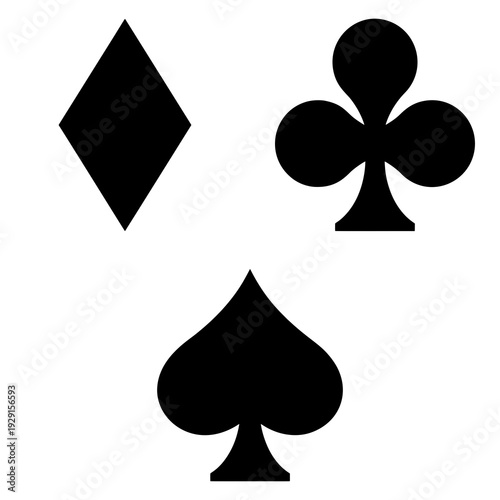 Playing Card Suit Icon Set - Black Spades, Clubs, and Diamonds Symbols