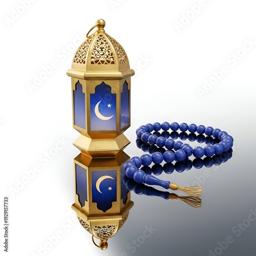 Wallpaper Mural Ramadan lantern with beads illuminated in studio with reflection for Islamic celebration Torontodigital.ca