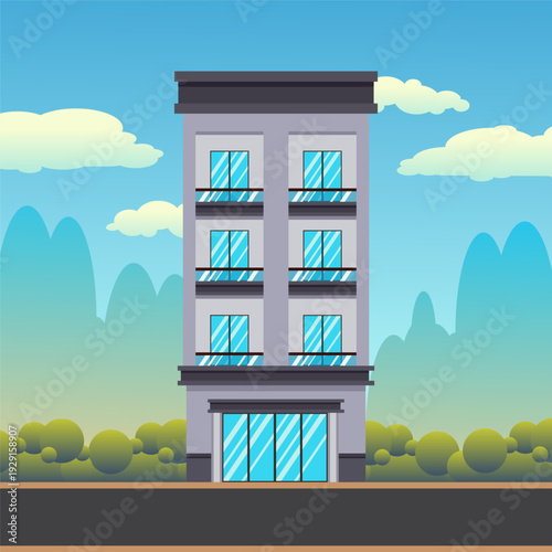 Modern Apartment Building Exterior Flat Design Vector Illustration