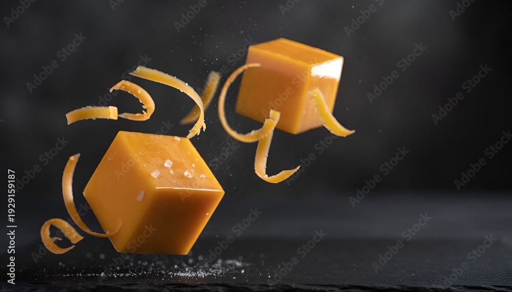 custom made wallpaper toronto digitalTwo caramel candies floating with orange peel on dark background ready for design use