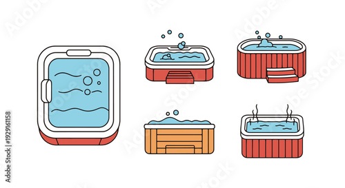 Hot Tub Line art minimal digital color illustration