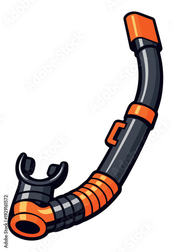 Graphic cartoon illustration of a snorkel depicting diving equipment for summer vacation