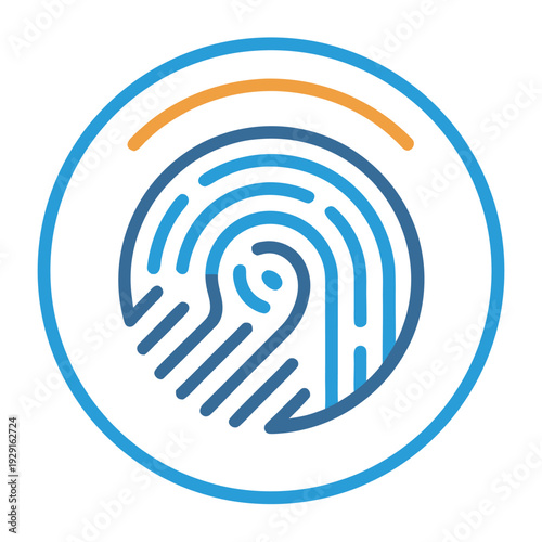 Fingerprint scan icon with biometric security circle, identity verification and access control concept illustration