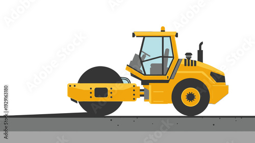 Yellow Road Roller Machine Working on Asphalt