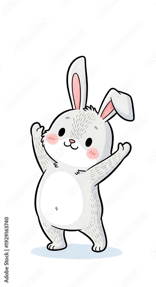 Obraz premium Cute white rabbit standing on hind legs.