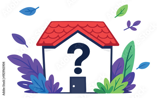 Stylized illustration of a house depicting a question mark for real estate uncertainty