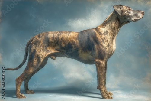 A dog illustration featuring a tiger stripe pattern across its body