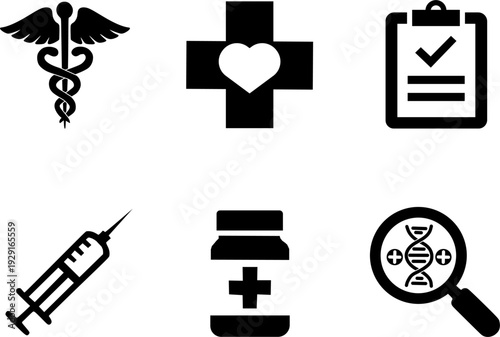 Set of Healthcare Icons with Minimalist Medical Symbols