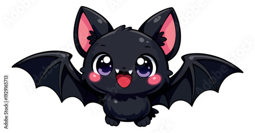 Cute cartoon illustration of a bat depicting a happy expression with flapping wings for halloween design