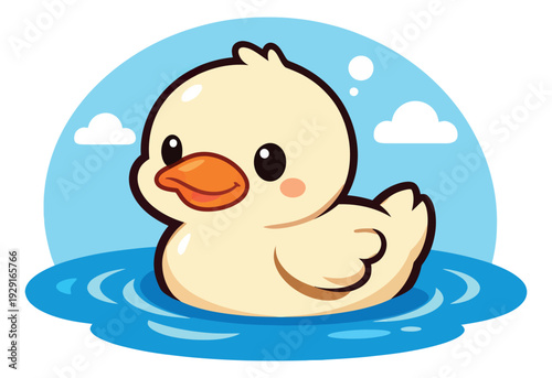 Cartoon vector illustration of a duck depicting floating in water for kids' designs