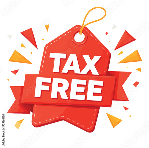 Vibrant illustration of a red tax free label depicting a special offer for retail promotions