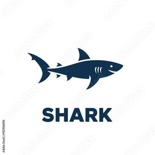 Stylized blue shark illustration with accompanying text label below