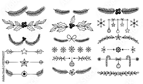 Hand Drawn Christmas Dividers Doodle Holiday Separator Vector Set