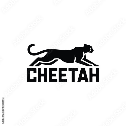 A sleek black cheetah silhouette with the word cheetah below it
