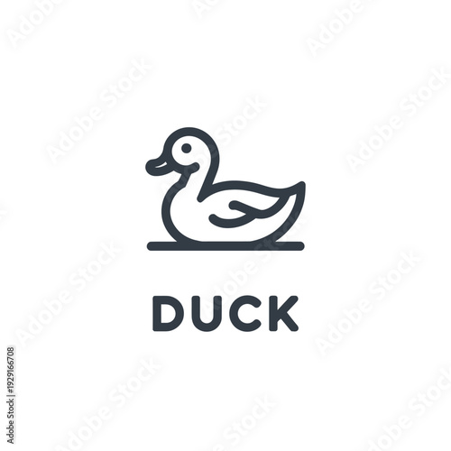 Simple line drawing of a duck with the word duck underneath