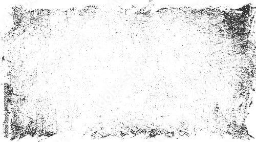 Black and white textured grunge overlay with distressed edges and scattered speckles