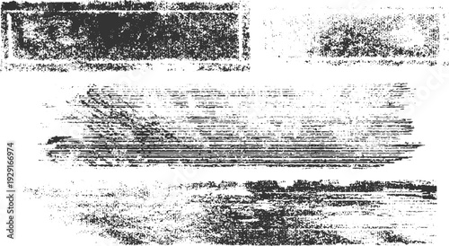 Grungy distressed black and white textured overlays with horizontal lines and speckles grunge