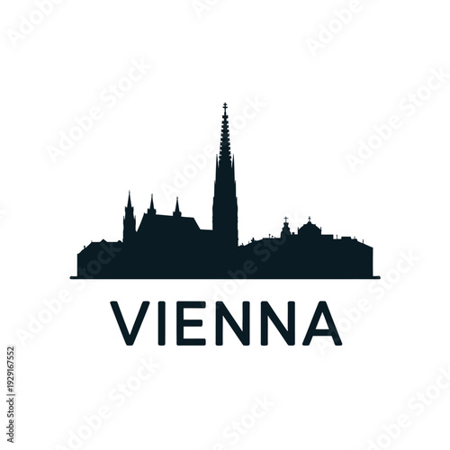 Vienna skyline silhouette with the city name prominently displayed below